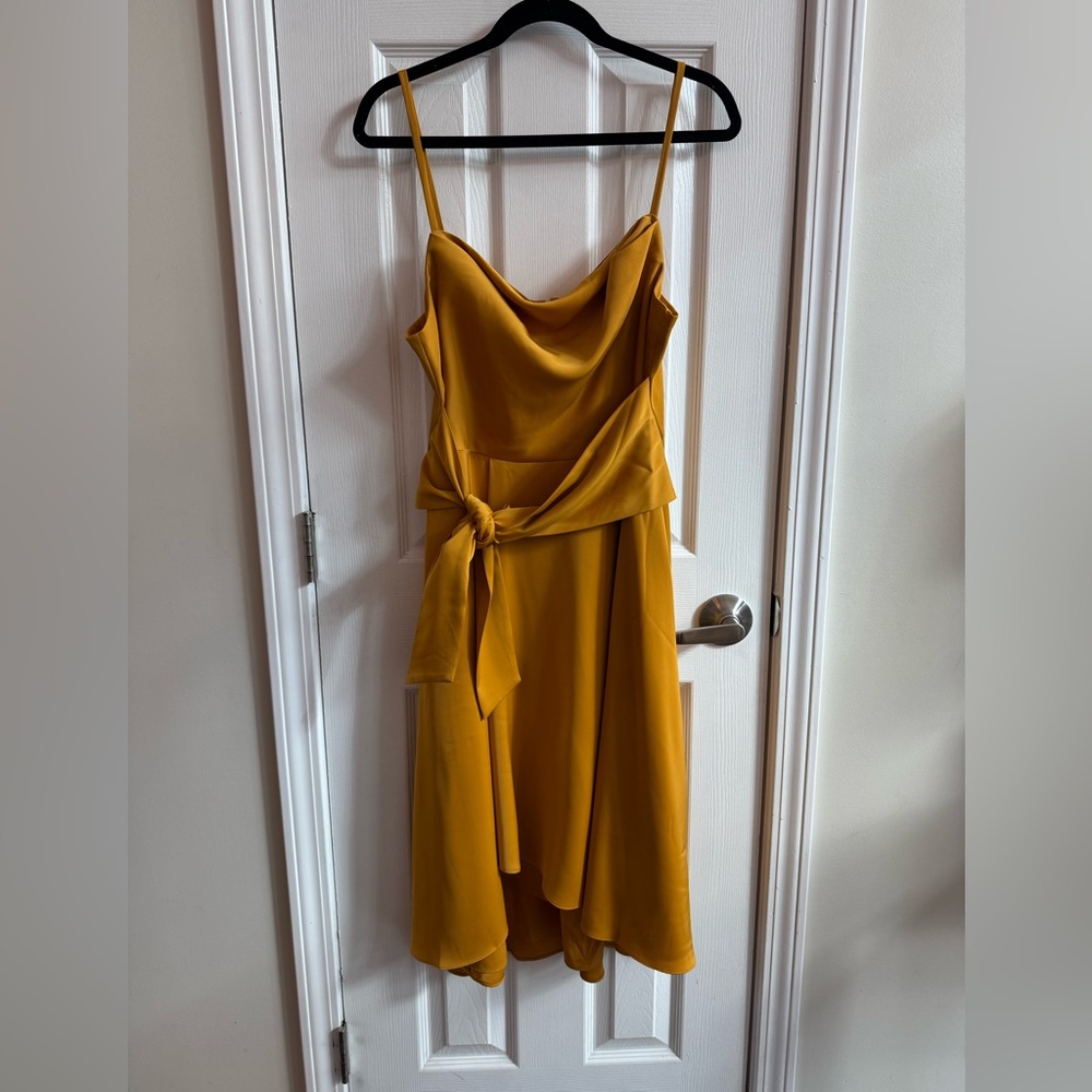 AIDAN MATTOX Yellow Satin Cowl Neck High Low Dress Size 12 - Picture 2 of 7